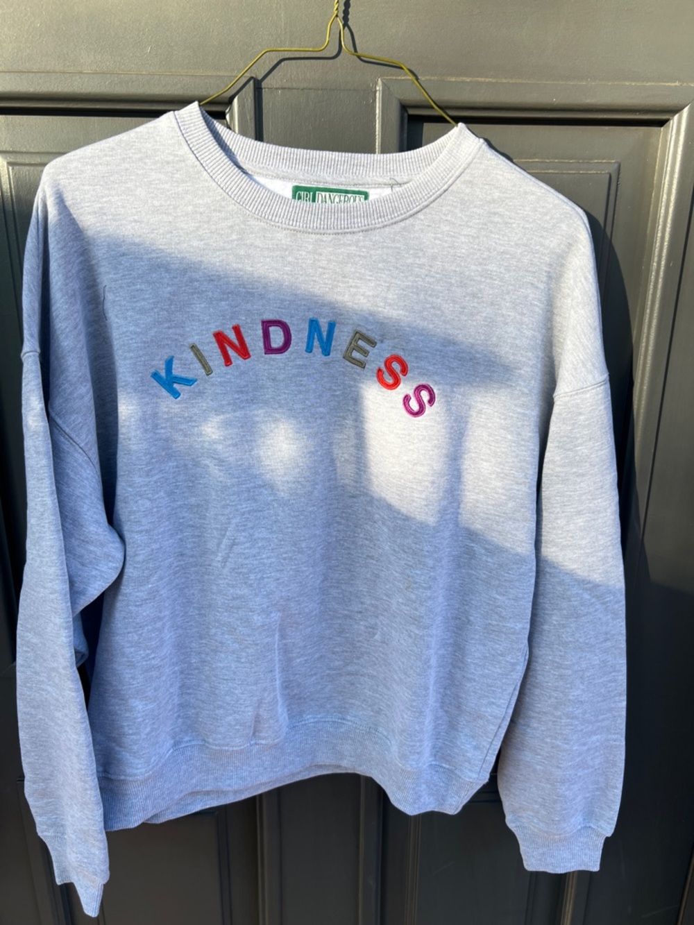 Gray "Kindness" Crewneck Sweatshirt - Multicolor Lettering
